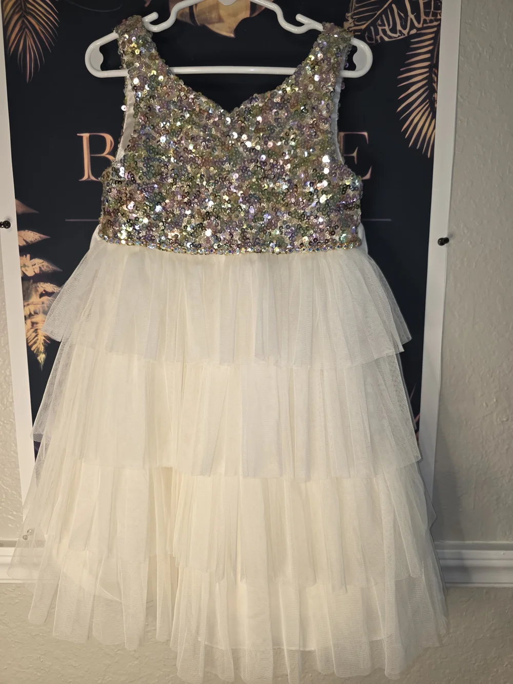 American Princess Ivory Tiered Tulle Dress with Multicolor Sequin Bodice